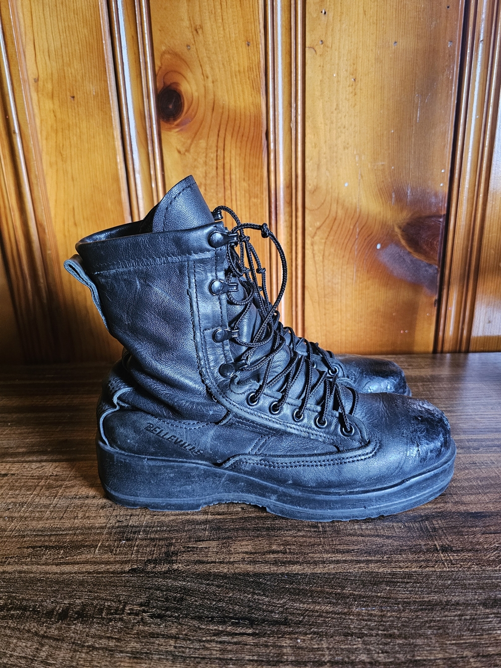 Unbranded Black Leather Lace-Up Tactical Boots